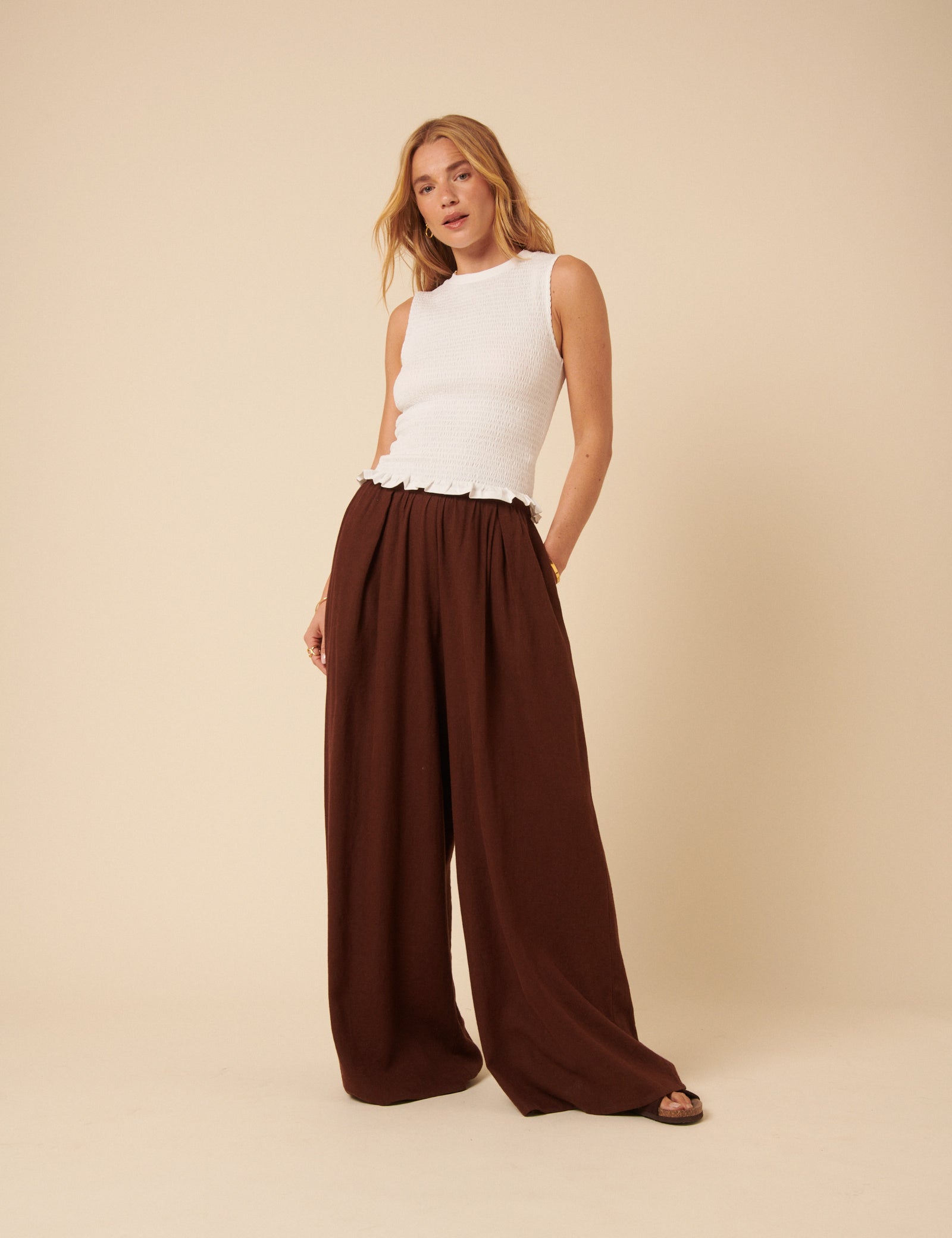 White Shirred Sleeveless Top