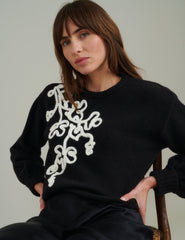 Black Floral Embroidered Knitted Jumper