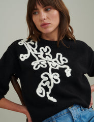 Black Floral Embroidered Knitted Jumper