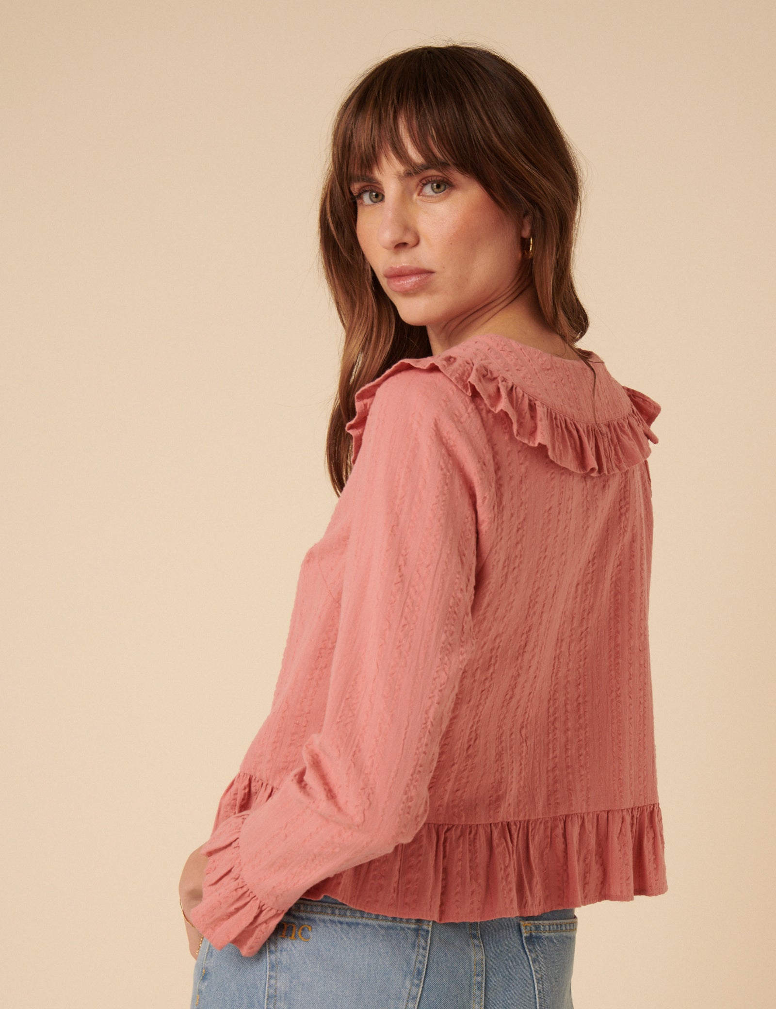 Pink Ruffle Collared Blouse