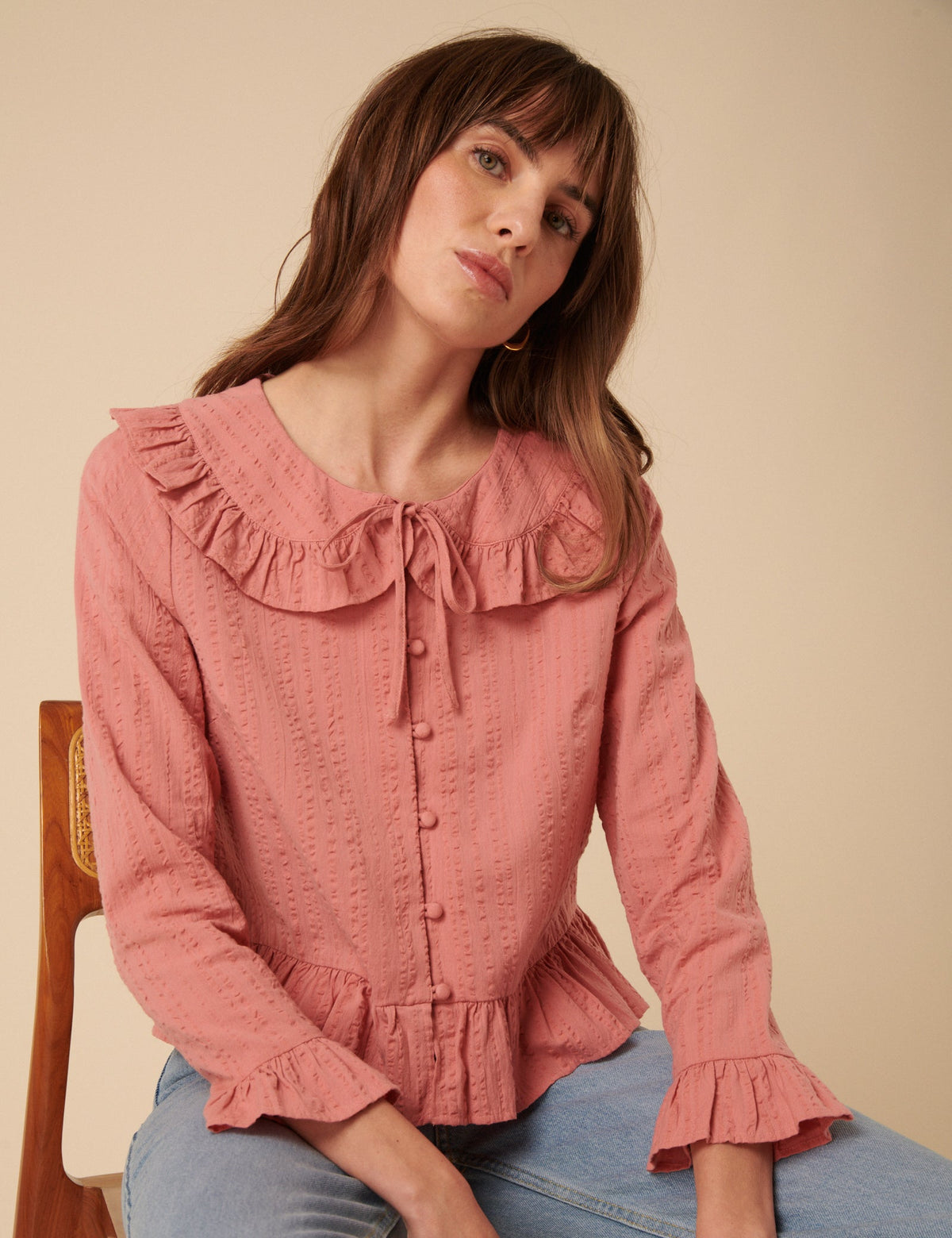 Pink Ruffle Collared Blouse
