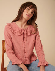 Pink Ruffle Collared Blouse