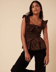Black Ditsy Floral Shirred Top