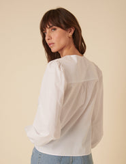 White Tie-Front Long Sleeve Bernadetta Blouse
