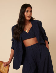 Poppy Delevingne Navy Pinstripe Cara Bralette