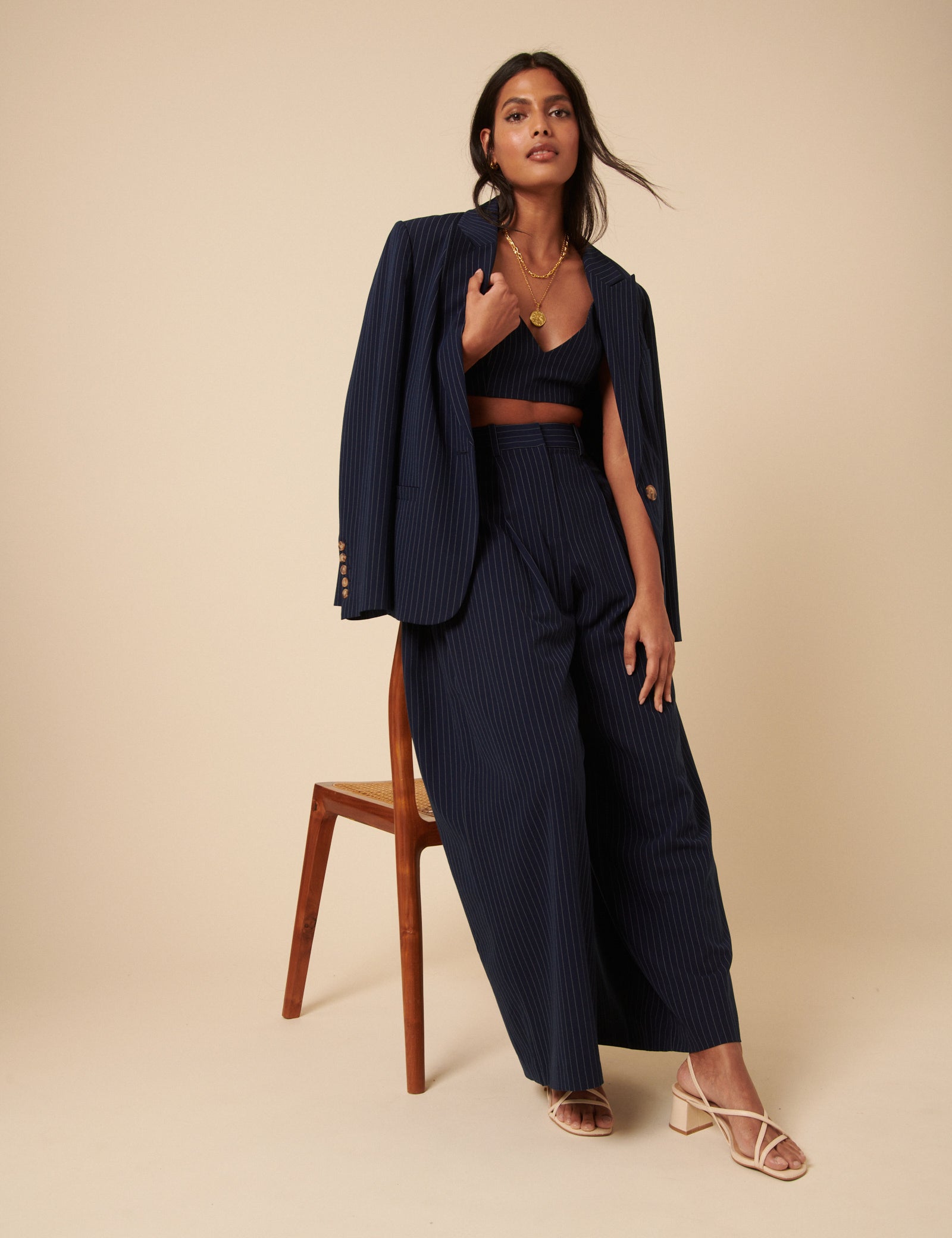 Poppy Delevingne Navy Pinstripe Cara Bralette