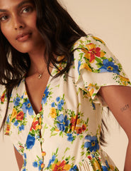 White Floral Peplum Top