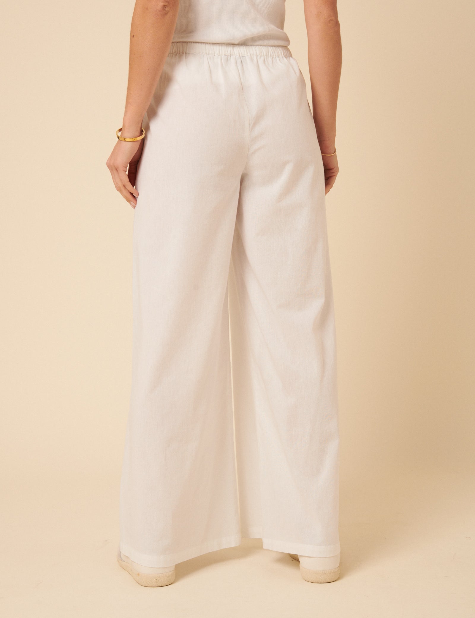 White Side Stripe Wide Leg Trousers