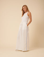 White Side Stripe Wide Leg Trousers
