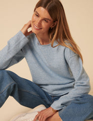Blue Slash Neck Knitted Jumper