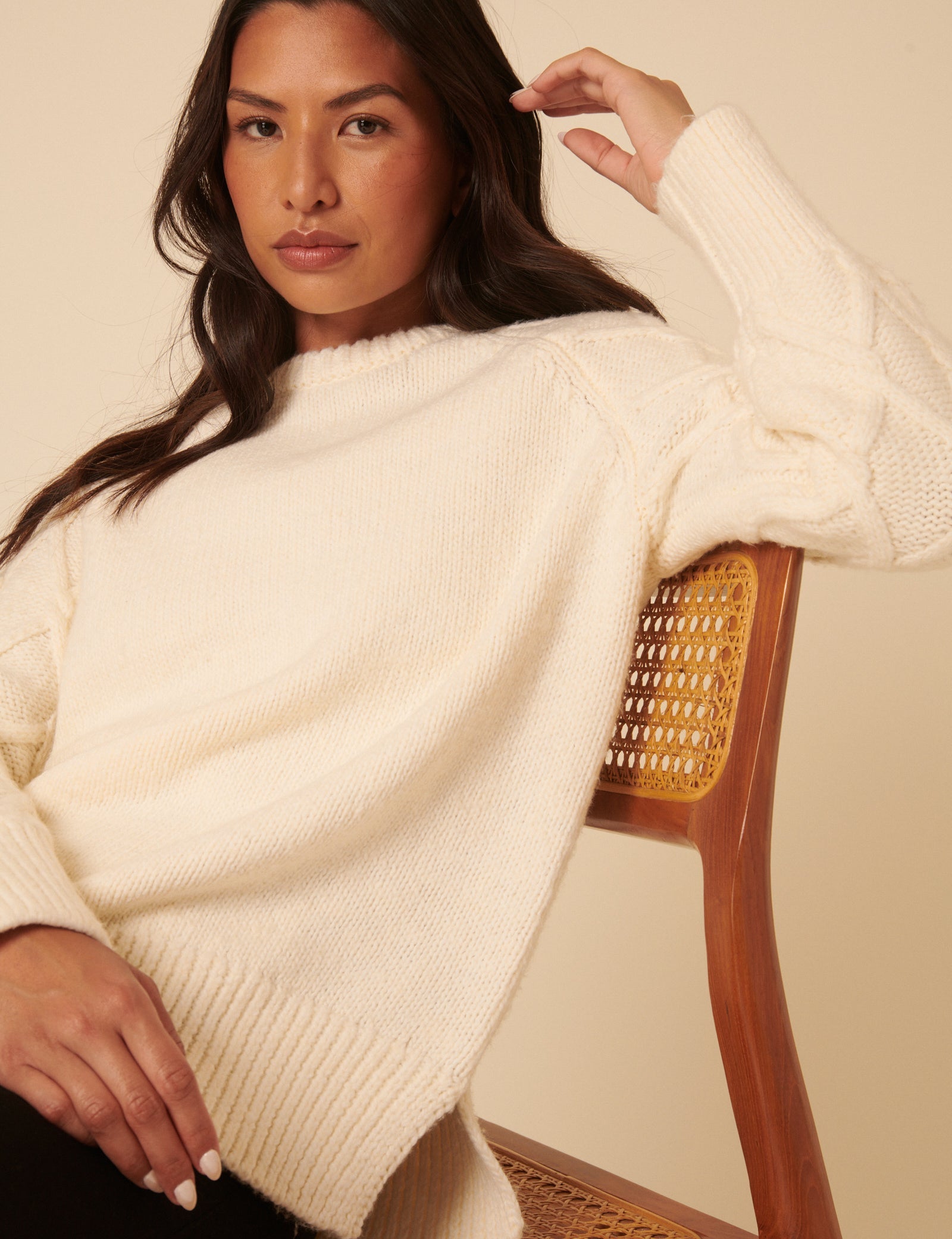 White Crew Neck Cable Oversized Jumper
