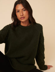 Forest Green Crew Neck Cable Oversized Jumper