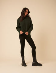 Forest Green Crew Neck Cable Oversized Jumper