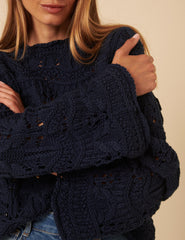 Navy Blue Chunky Pointelle Jumper