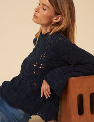 Navy Blue Chunky Pointelle Jumper