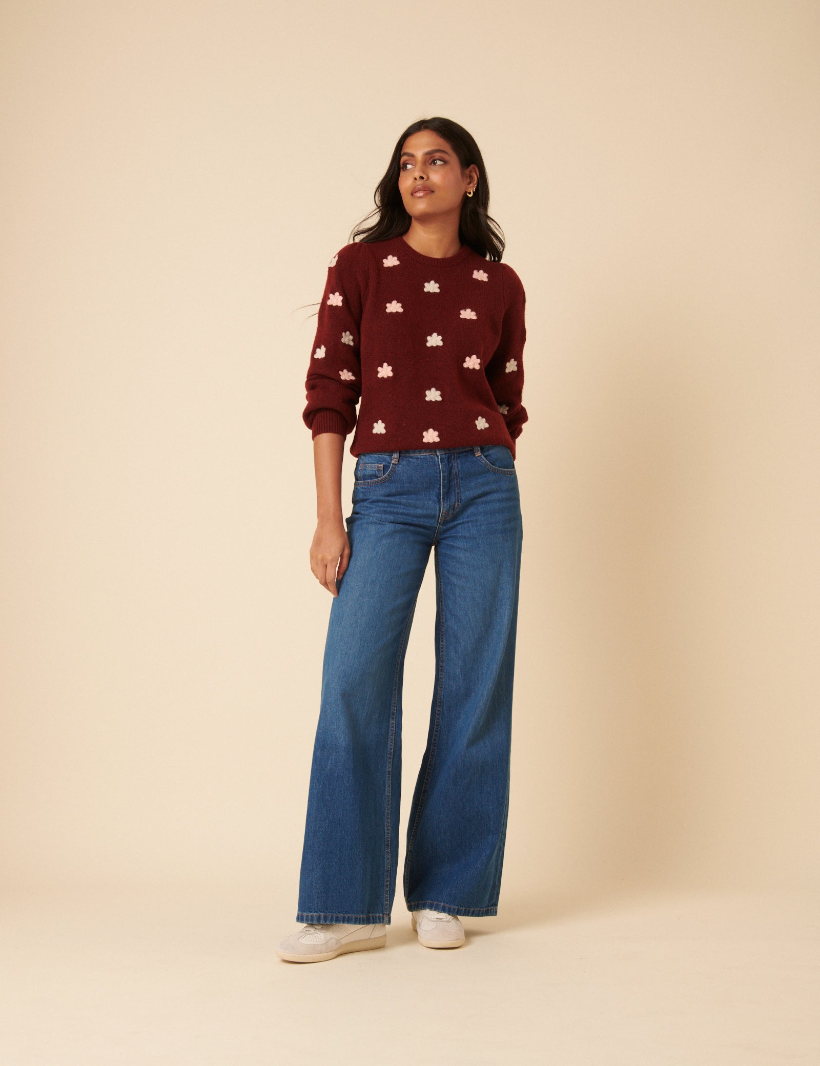 Burgundy Flower Embroidered Jumper