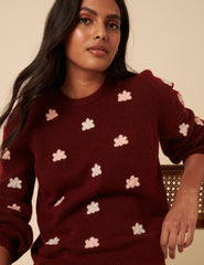 Burgundy Flower Embroidered Jumper