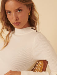 White High Neck Ribbed Knitted Top