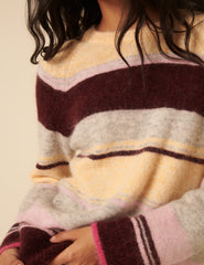 Fluffy Striped Alpaca and Wool Blend Oversized Jumper