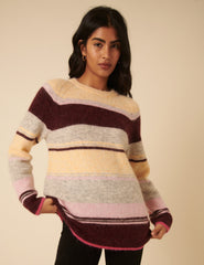Fluffy Striped Alpaca and Wool Blend Oversized Jumper