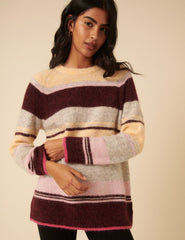 Fluffy Striped Alpaca and Wool Blend Oversized Jumper