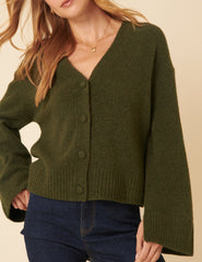 Khaki V-Neck Relaxed Fit Cardigan