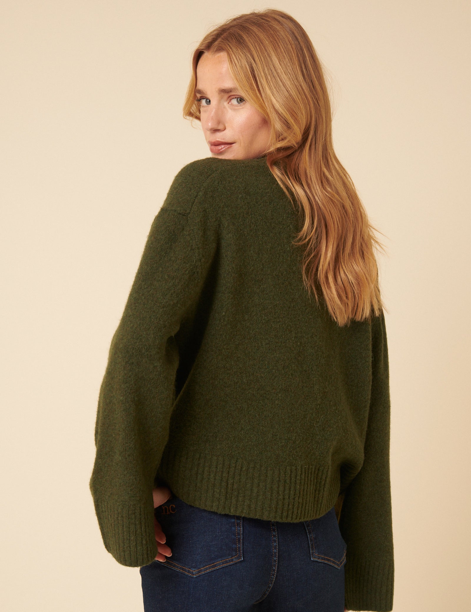 Khaki V-Neck Relaxed Fit Cardigan