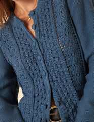 Blue Pointelle Knitted Cardigan