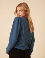 Blue Pointelle Knitted Cardigan