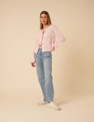 Pink Tie Front Cable Knitted Cardigan