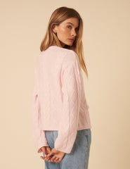 Pink Tie Front Cable Knitted Cardigan
