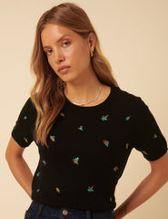 Floral Embroidered Knitted Top