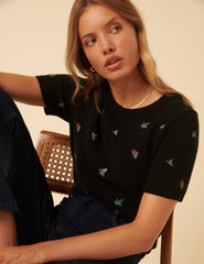 Floral Embroidered Knitted Top