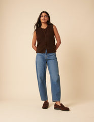 Brown Button Down Mohair Knitted Vest