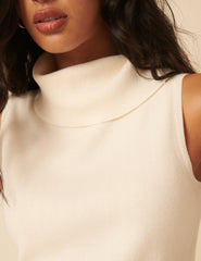 White Ribbed Knitted Roll Neck Vest Top