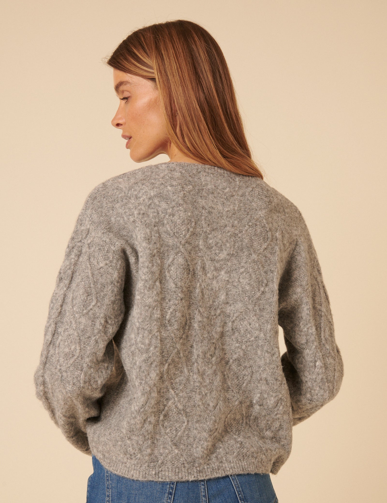 Grey Tie Front Cable Knitted Cardigan