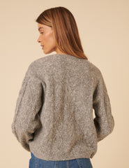Grey Tie Front Cable Knitted Cardigan
