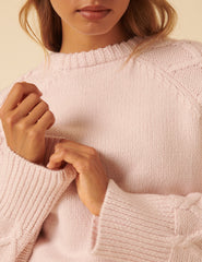 Light Pink Cable Knit Crew Neck Cardigan