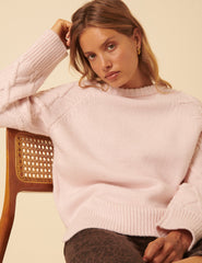 Light Pink Cable Knit Crew Neck Cardigan