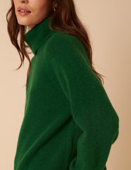 Forest Green Roll Neck Relaxed Knitted Jumper