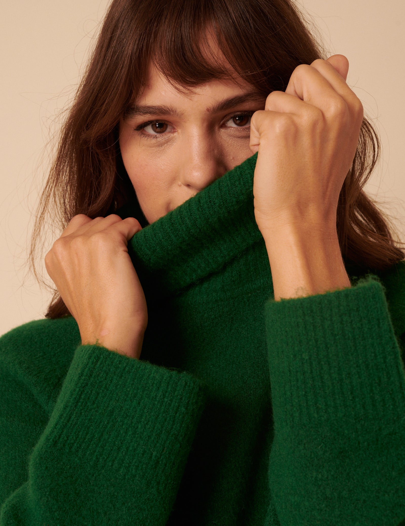 Forest Green Roll Neck Relaxed Knitted Jumper