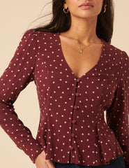 Burgundy Polka Dot Top