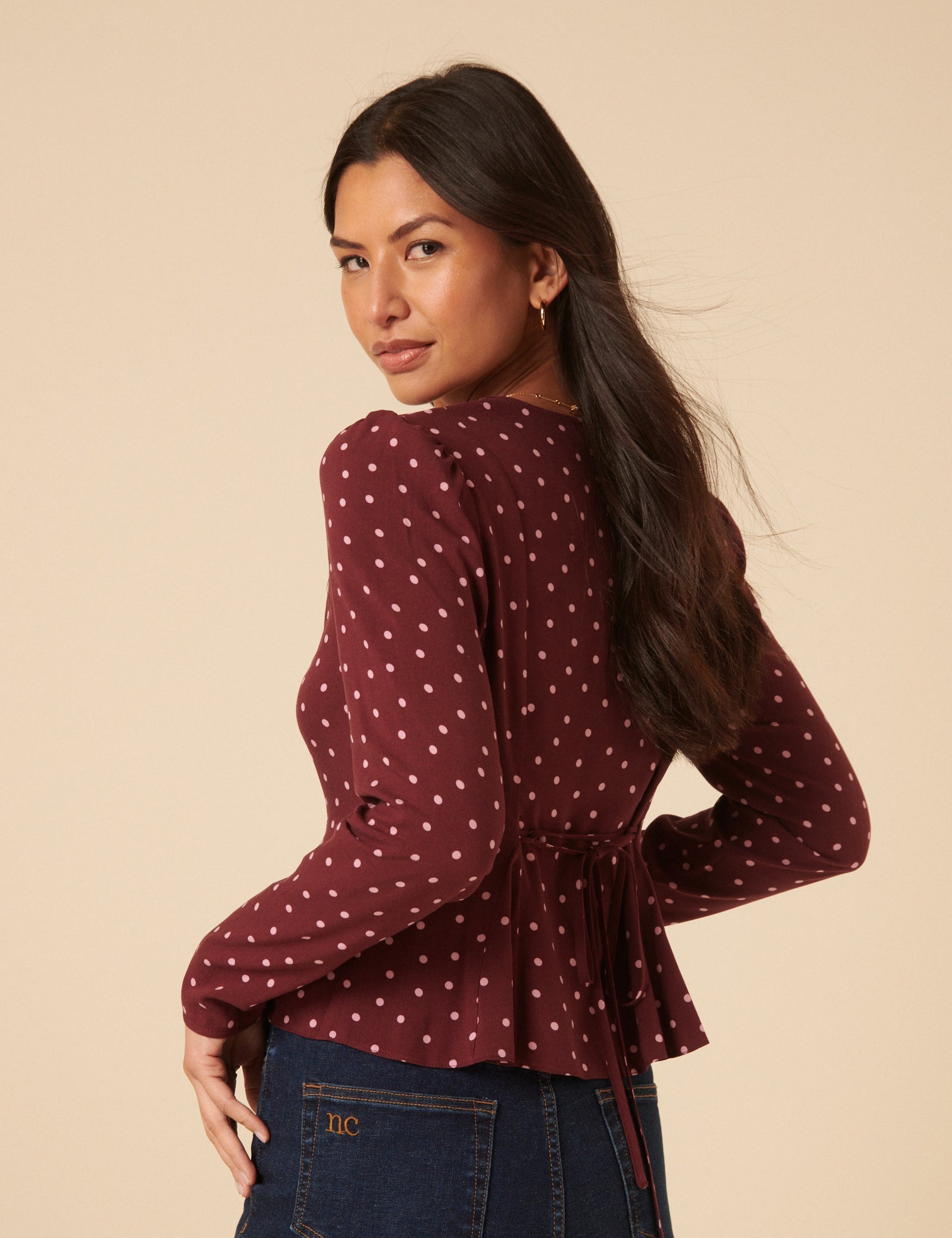 Burgundy Polka Dot Top