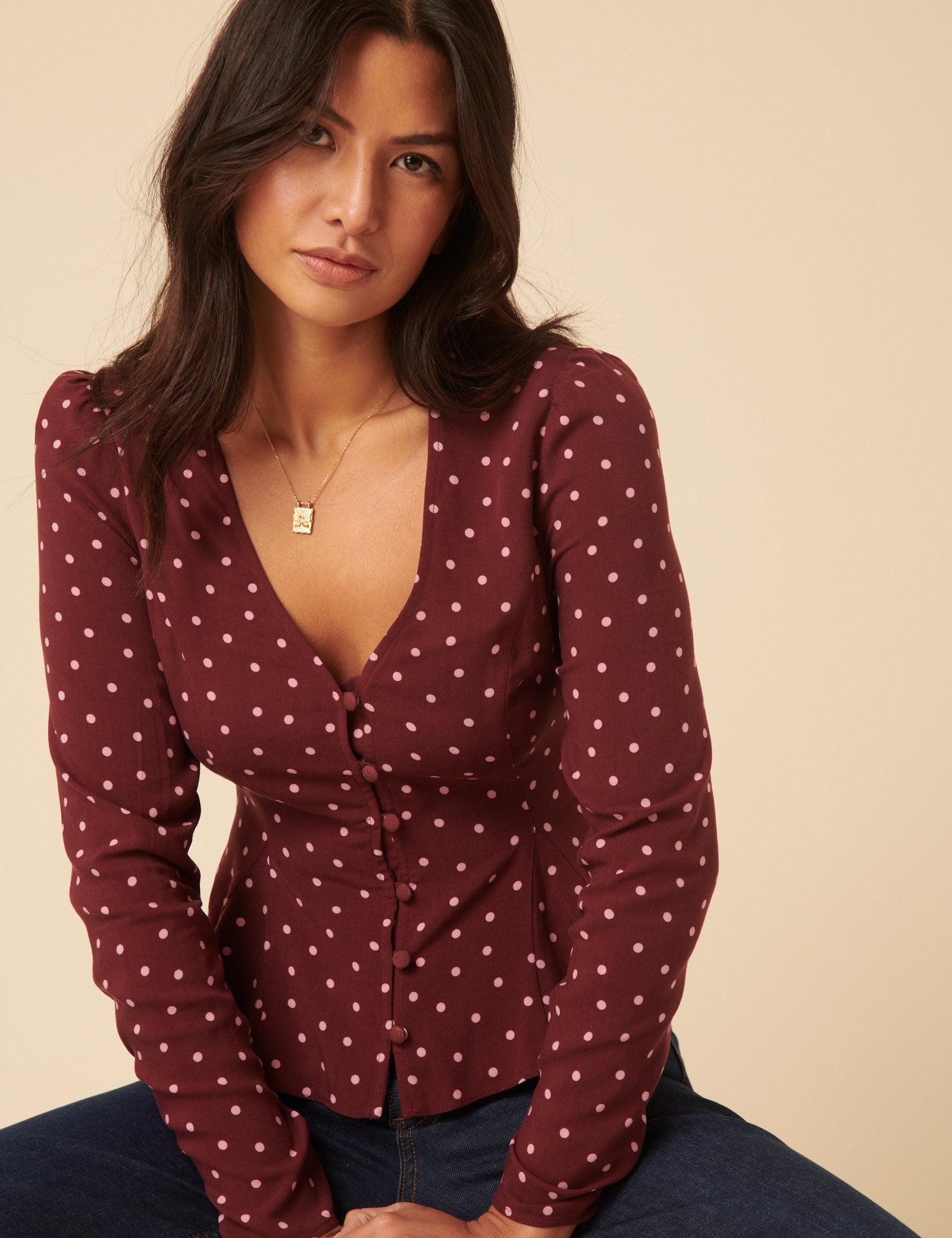 Burgundy Polka Dot Top