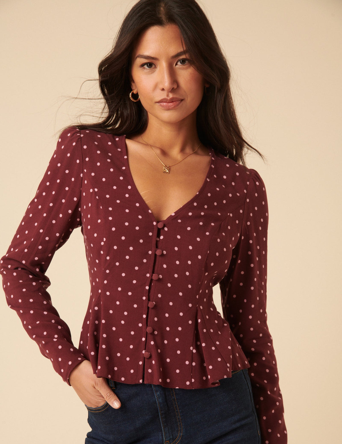 Burgundy Polka Dot Top