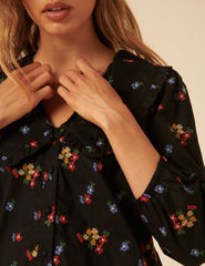 Black Floral Embroidered Long Sleeve Emmie Blouse