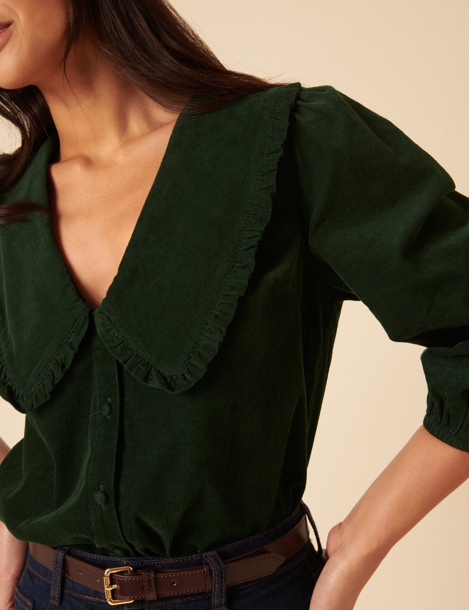 Khaki Long Sleeve Emmie Cord Blouse