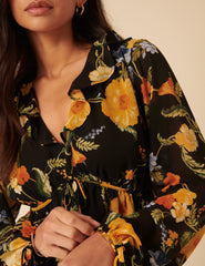 Black Floral Ruffle Top