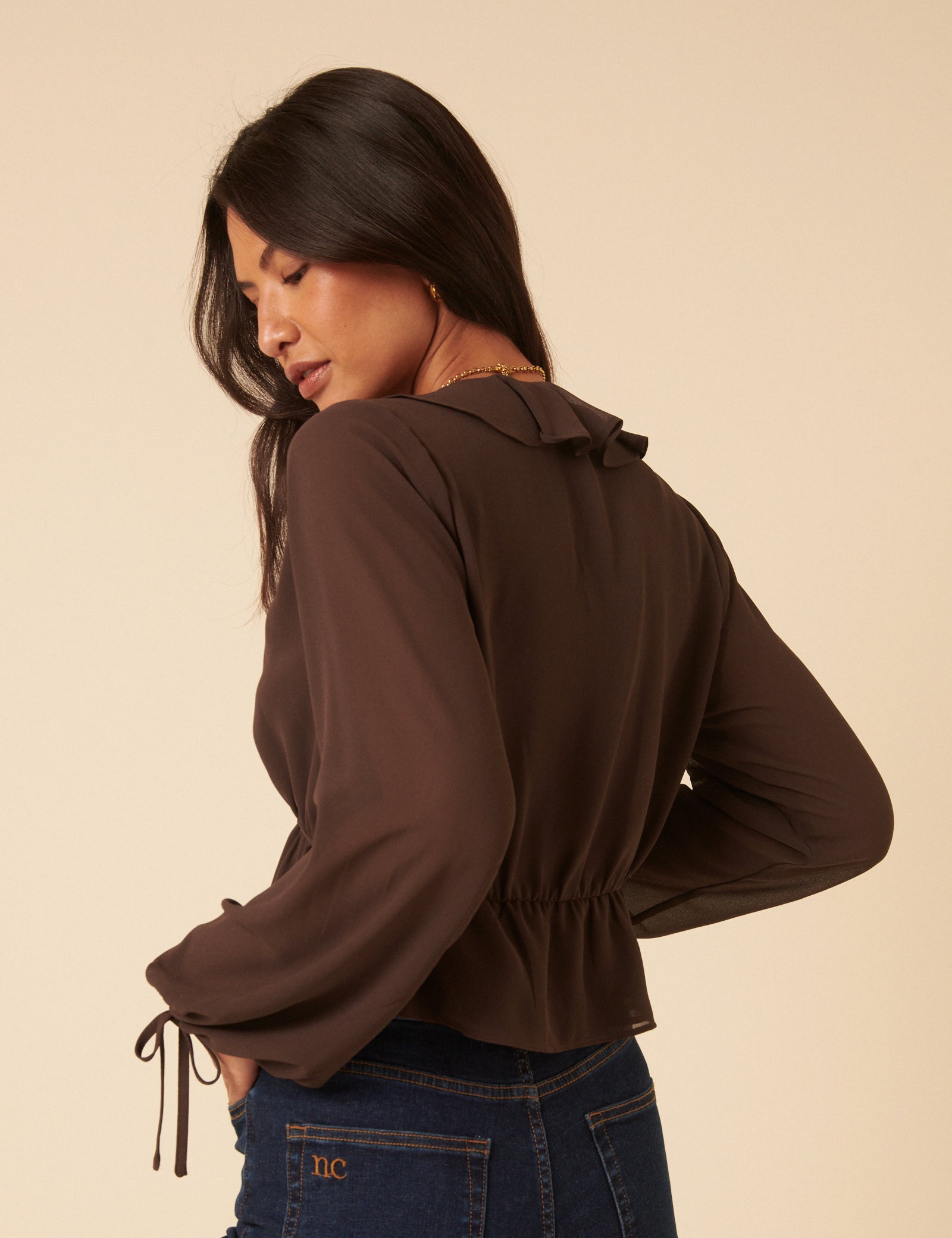 Brown Ruffle Long Sleeve Top