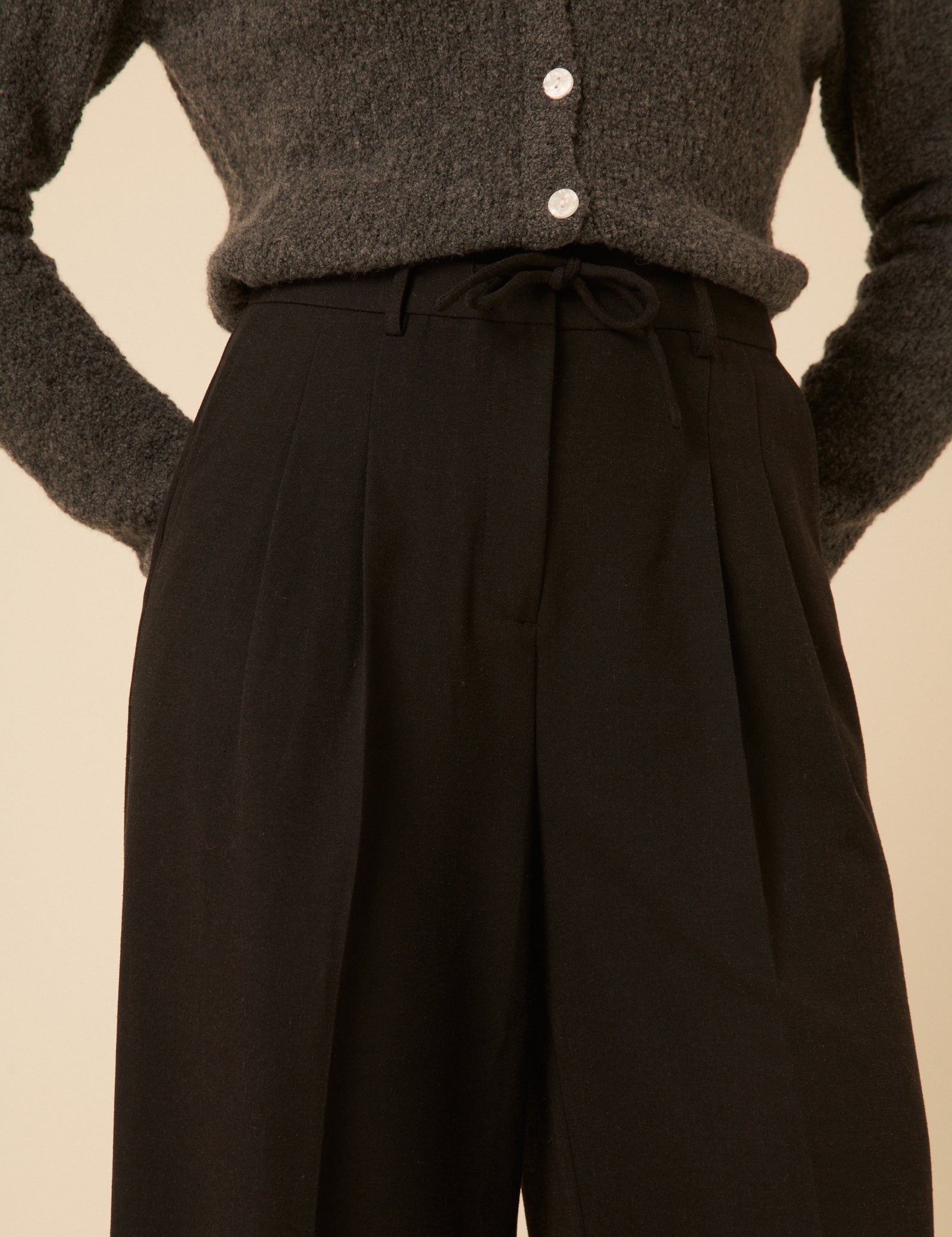 Dark Grey Wide Leg Tailored Trousers